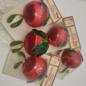 Lot of new Vintage 5" NEW  Holly  Christmas ornament craft satin ball